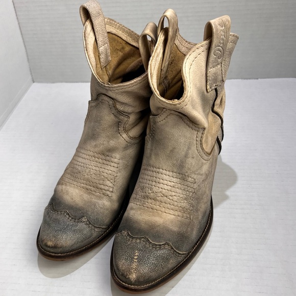 Diesel Booties Womens Leather Western Stacked Heel Distressed Boho - Picture 2 of 16